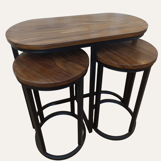 Rustic Sheesham Work & Dine Set – Solid Wood Table with Metal Stools by Adaptivo Furniture