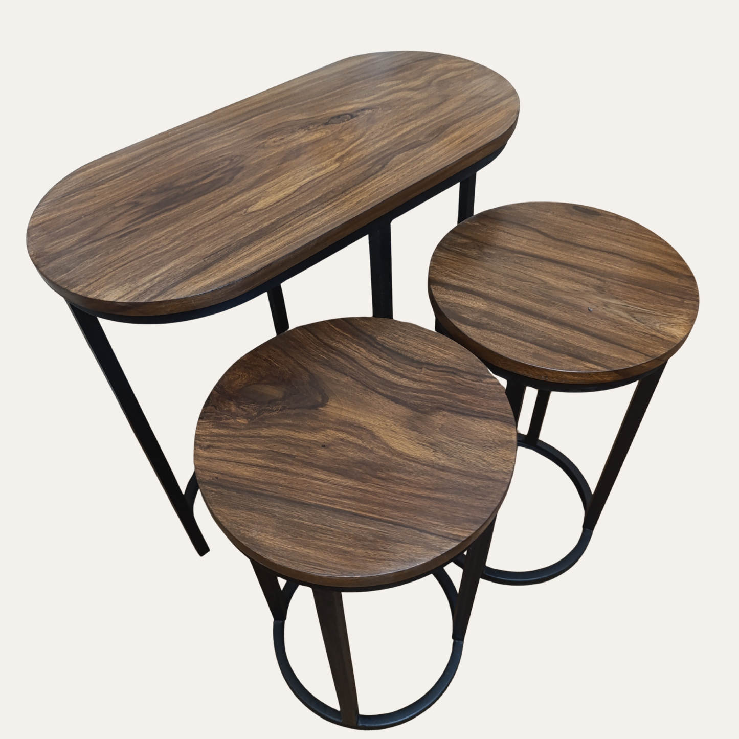Sheesham Wood Dining Set with Two Stools – Handmade Rustic Furniture for Homes and Cafes