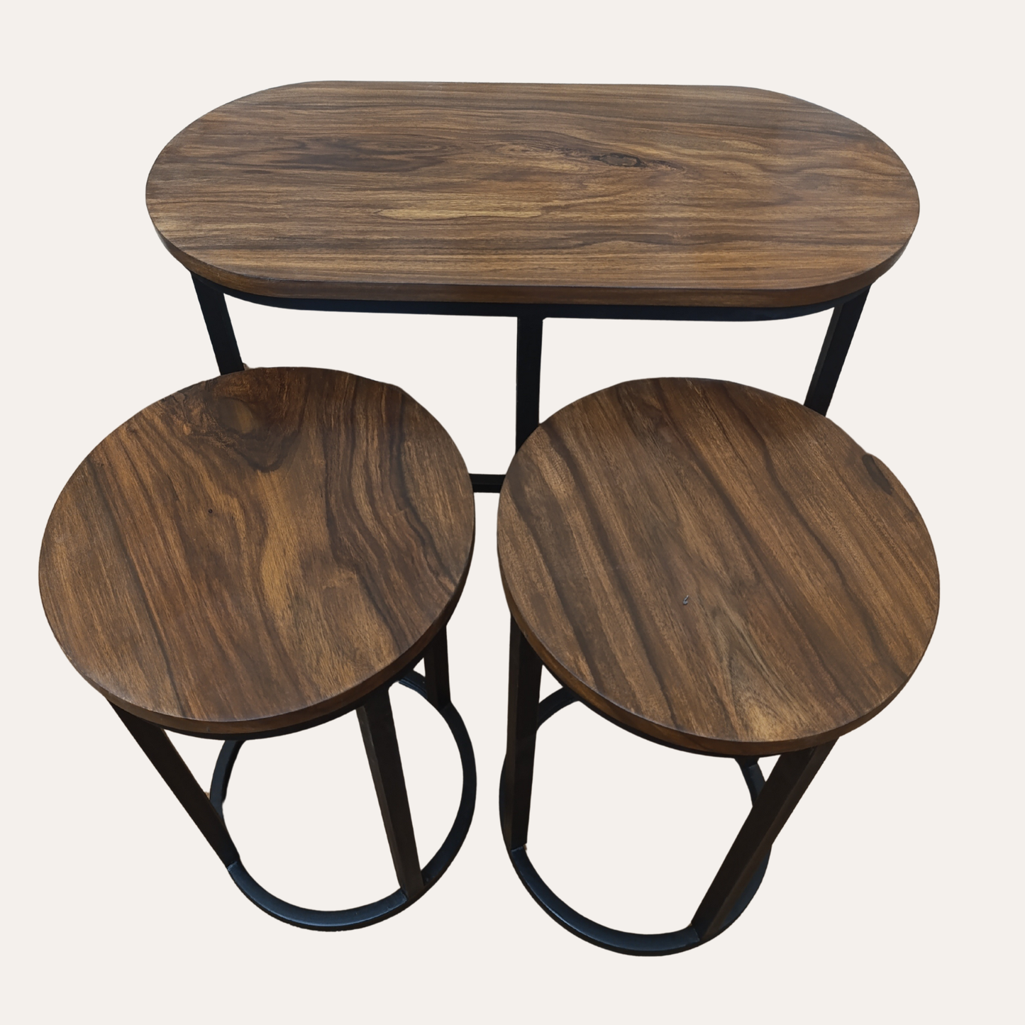 Compact Work and Dine Table – Natural Sheesham Wood Top with Black Metal Frame