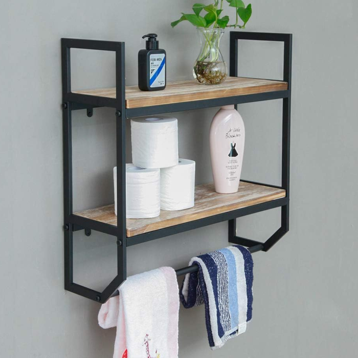 Towel Rack Floating Shelf Metal Bathroom Storage Organizer by Adaptivo