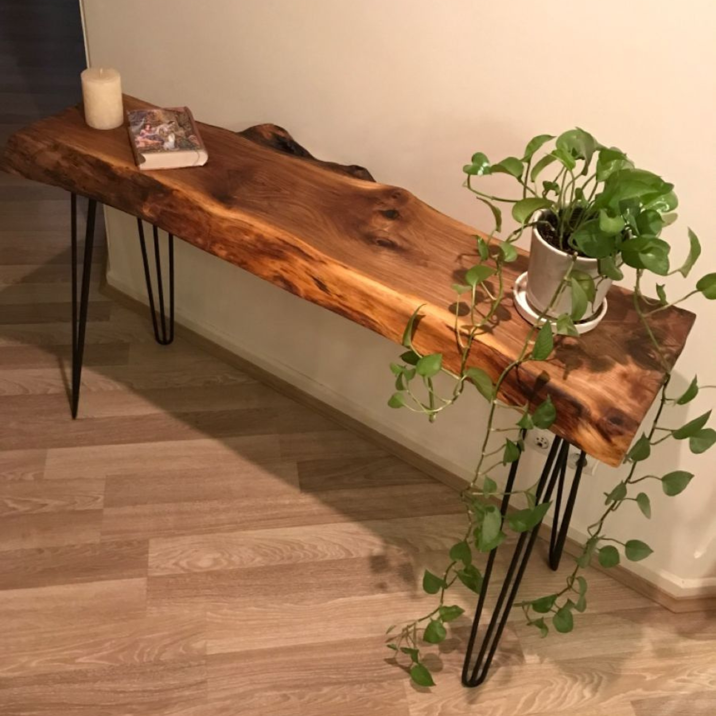 Live Edge Black Sheesham Console Table - Custom Handmade Entryway Sofa Table