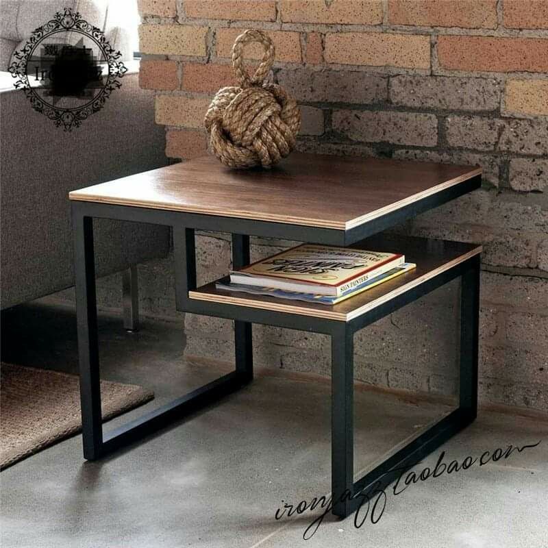 Unique rustic wooden side table with iron frame