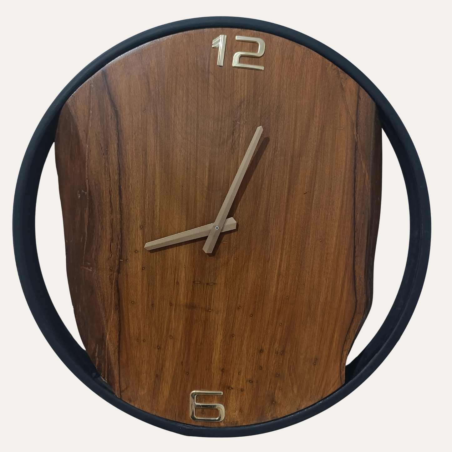 Close-up of Elegance in Time Sheesham Wooden Wall Clock showing fine wood grain and precise craftsmanship