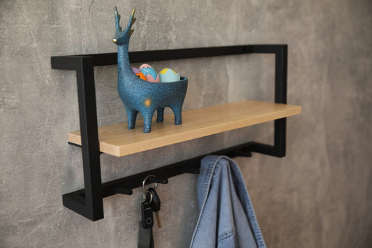 Wooden & Metal Coat Rack Wall Mount with Shelf – Adaptivo Furniture Pakistan