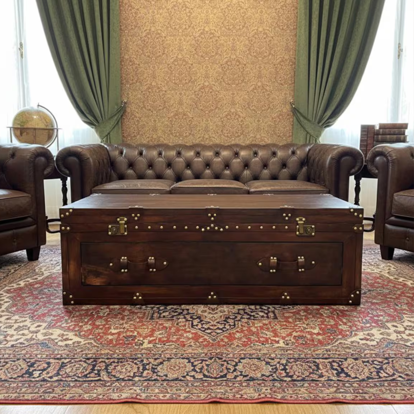 Handmade wooden coffee table trunk with storage vintage rustic chest by Adaptivo Furniture